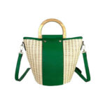 Bolso Bucket de Rafia y Piel Italiana con 2 Asas de madera