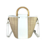 Bolso Bucket de Rafia y Piel Italiana con 2 Asas de madera