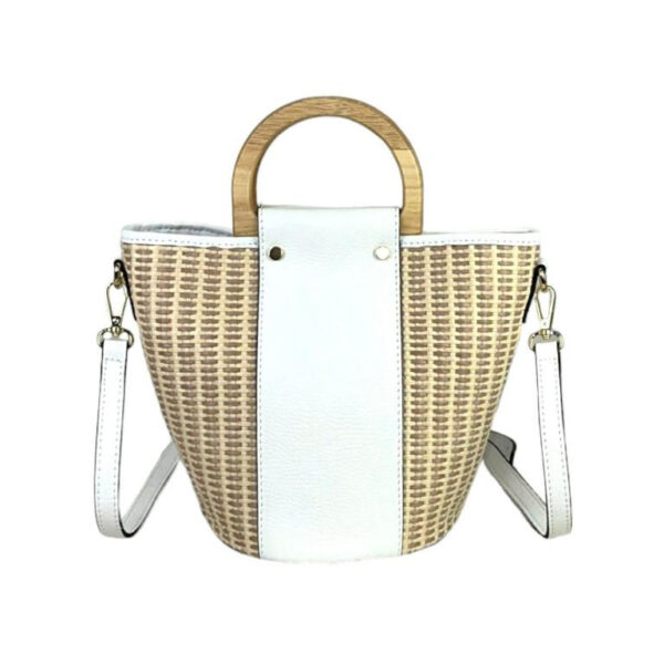 Bolso Bucket de Rafia y Piel Italiana con 2 Asas de madera