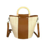 Bolso Bucket de Rafia y Piel Italiana con 2 Asas de madera