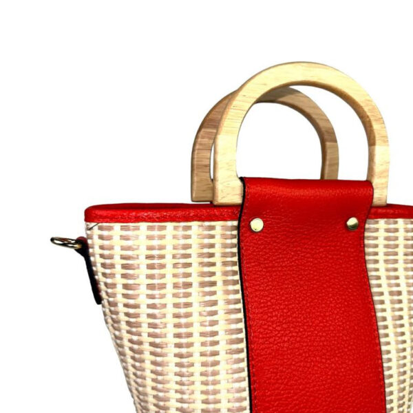 Bolso Bucket de Rafia y Piel Italiana con 2 Asas de madera