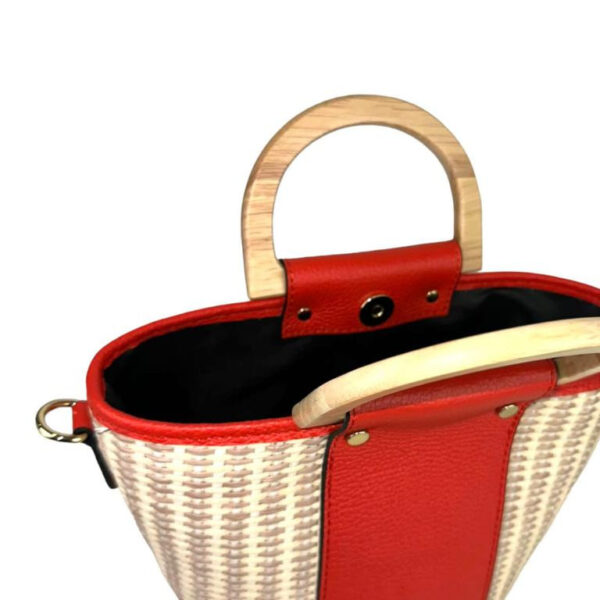Bolso Bucket de Rafia y Piel Italiana con 2 Asas de madera