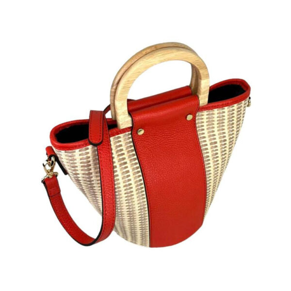 Bolso Bucket de Rafia y Piel Italiana con 2 Asas de madera
