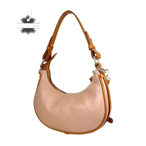 Bolso de Mano en Piel Italiana con Diseño Medialuna y Cremallera con Seguro