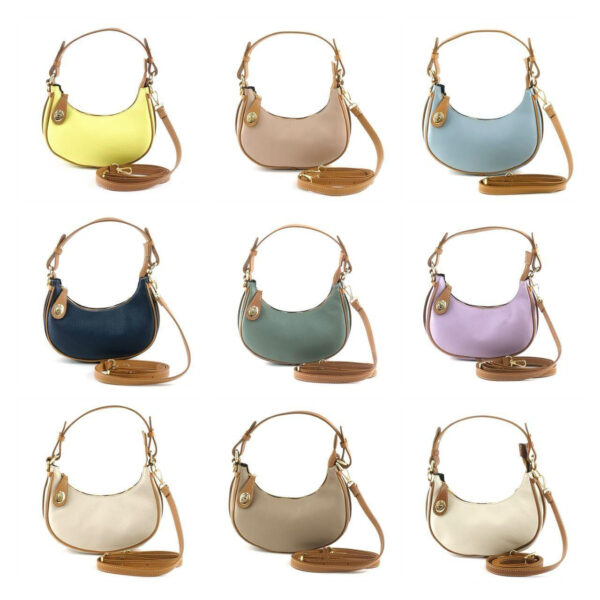 Bolso de Mano en Piel Italiana con Diseño Medialuna y Cremallera con Seguro