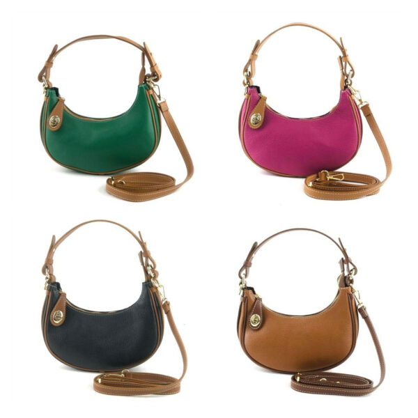Bolso de Mano en Piel Italiana con Diseño Medialuna y Cremallera con Seguro