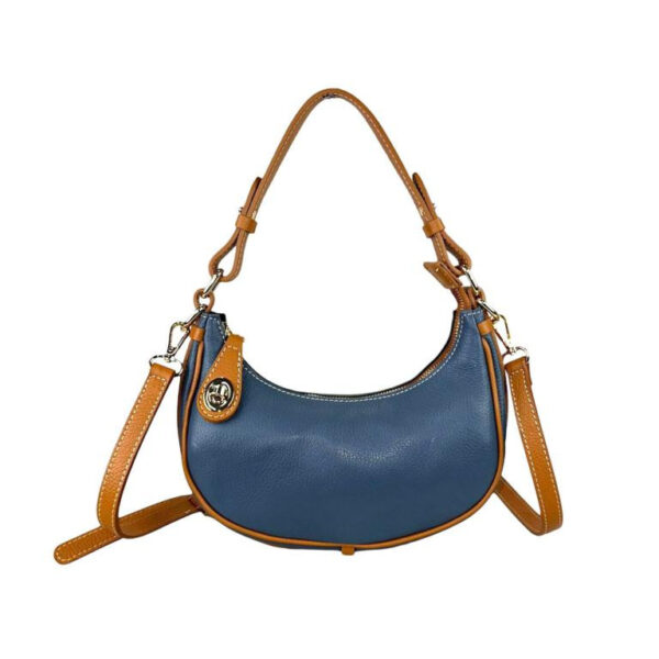 Bolso de Mano en Piel Italiana con Diseño Medialuna y Cremallera con Seguro