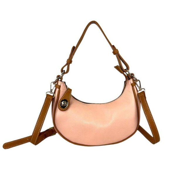 Bolso de Mano en Piel Italiana con Diseño Medialuna y Cremallera con Seguro