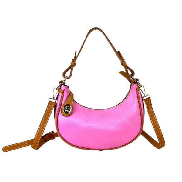 Bolso de Mano en Piel Italiana con Diseño Medialuna y Cremallera con Seguro
