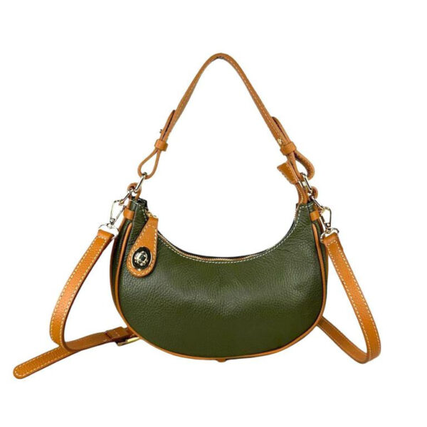 Bolso de Mano en Piel Italiana con Diseño Medialuna y Cremallera con Seguro
