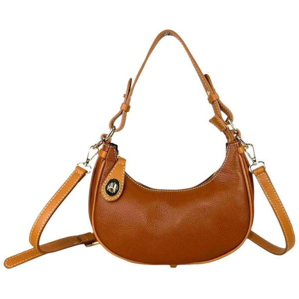 Bolso de Mano en Piel Italiana con Diseño Medialuna y Cremallera con Seguro