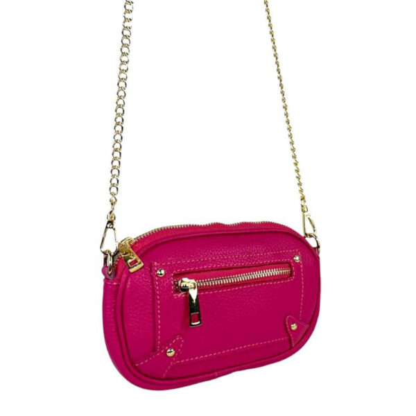 Bolso Bandolera en Piel Italiana con Bolsillo Frontal y Asa Larga Cadena de Mujer