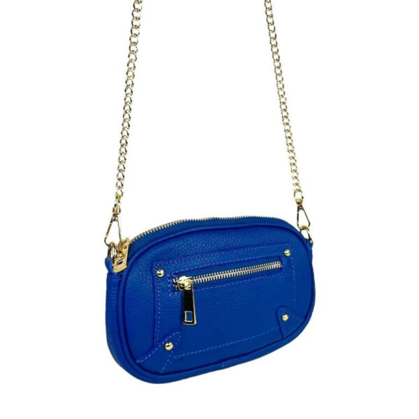 Bolso Bandolera en Piel Italiana con Bolsillo Frontal y Asa Larga Cadena de Mujer