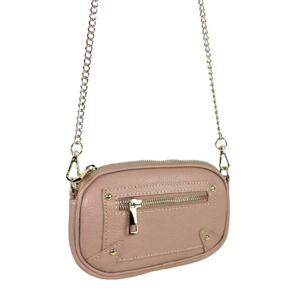 Bolso Bandolera en Piel Italiana con Bolsillo Frontal y Asa Larga Cadena de Mujer