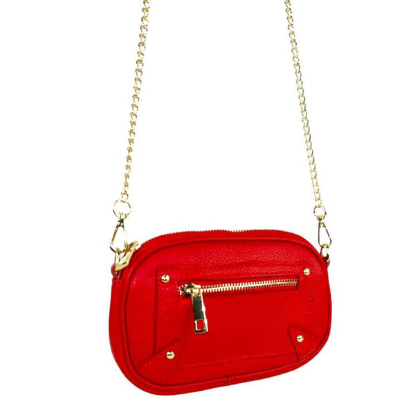 Bolso Bandolera en Piel Italiana con Bolsillo Frontal y Asa Larga Cadena de Mujer