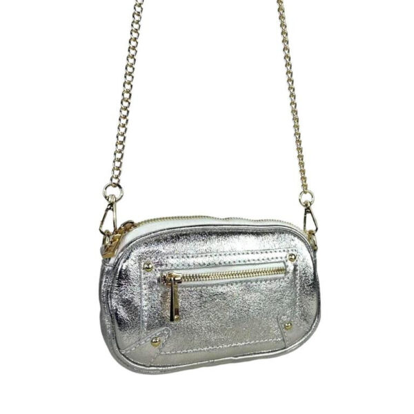 Bolso Bandolera en Piel Italiana con Bolsillo Frontal y Asa Larga Cadena de Mujer