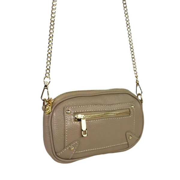 Bolso Bandolera en Piel Italiana con Bolsillo Frontal y Asa Larga Cadena de Mujer