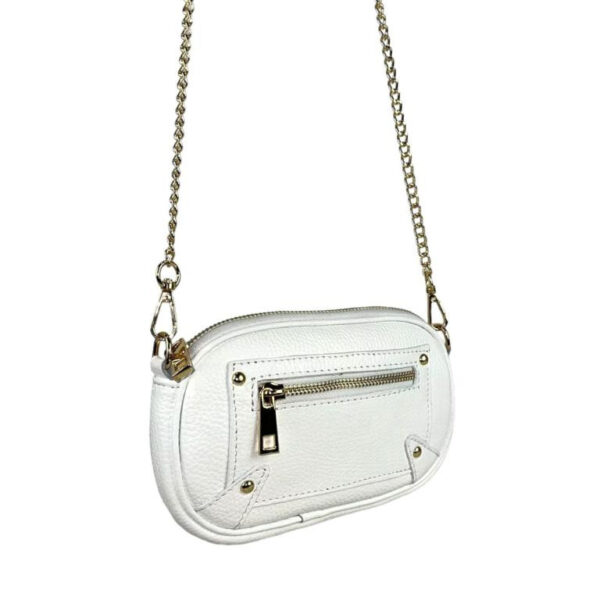 Bolso Bandolera en Piel Italiana con Bolsillo Frontal y Asa Larga Cadena de Mujer