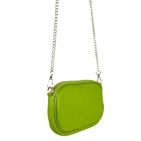 Bolso Bandolera en Piel Italiana con Bolsillo Frontal y Asa Larga Cadena de Mujer