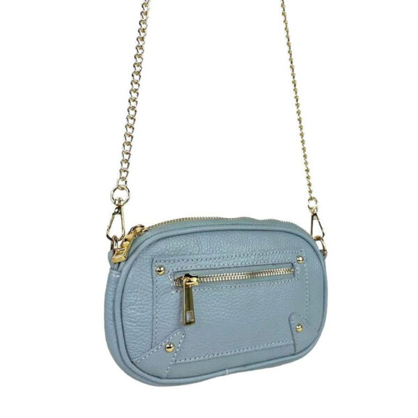 Bolso Bandolera en Piel Italiana con Bolsillo Frontal y Asa Larga Cadena de Mujer