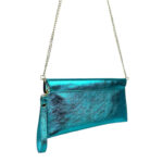 Bolso Bandolera de Piel Italiana para Mujer con Asa de Mano y Efecto Brillante