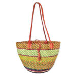 Capazo artesanal africana con asas de piel DIY y Gran Calidad para Mujer