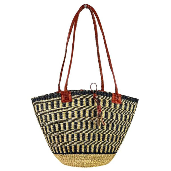 Capazo artesanal africana con asas de piel DIY y Gran Calidad para Mujer