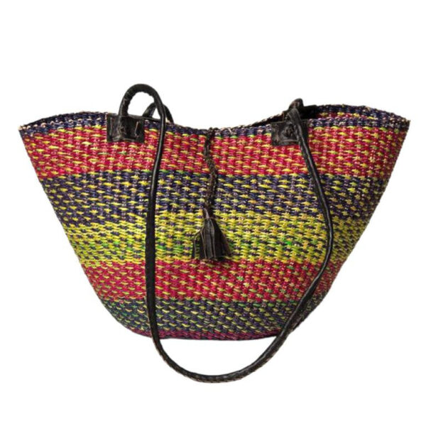 Capazo artesanal africana con asas de piel DIY y Gran Calidad para Mujer