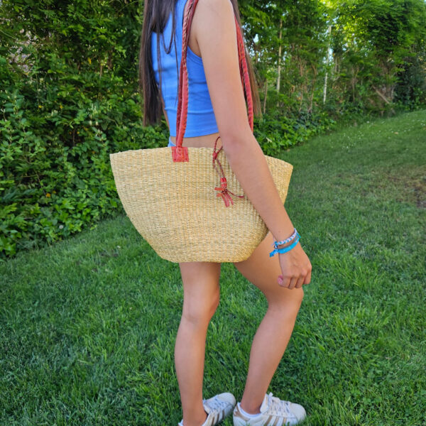 Capazo artesanal africana con asas de piel DIY y Gran Calidad para Mujer