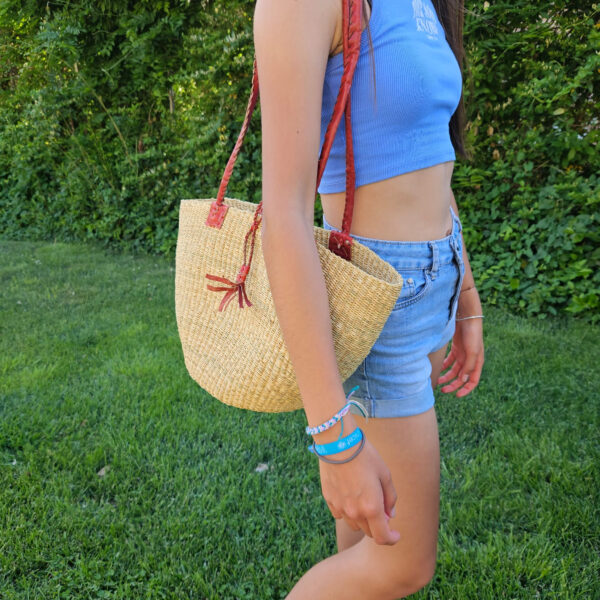 Capazo artesanal africana con asas de piel DIY y Gran Calidad para Mujer