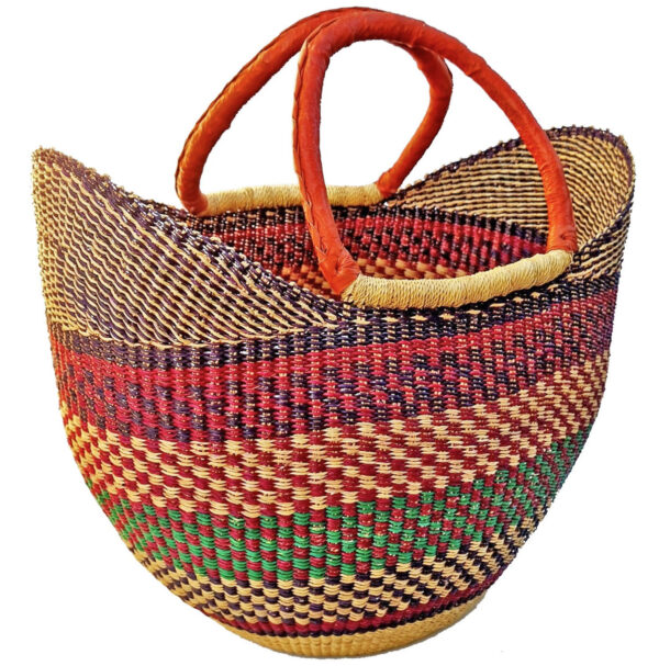 Cesta artesanal moldeable africana grande con asas de piel DIY