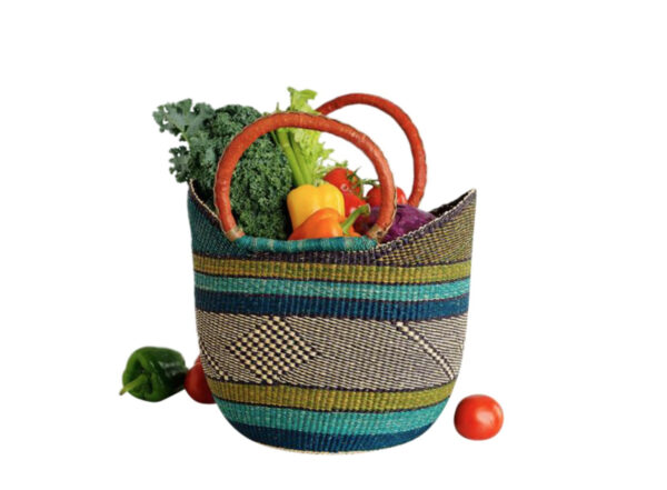 Cesta artesanal moldeable africana grande con asas de piel DIY