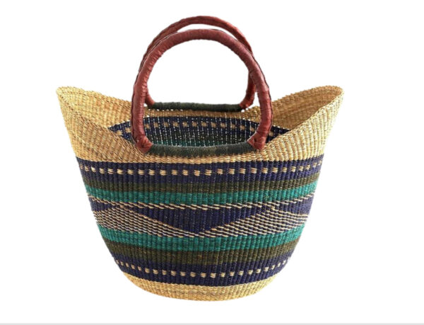 Cesta artesanal moldeable africana grande con asas de piel DIY