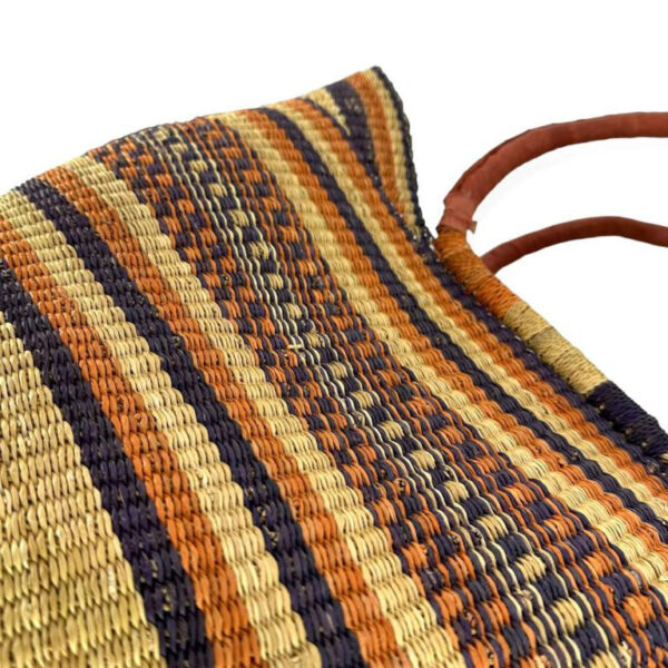 Cesta artesanal moldeable africana grande con asas de piel DIY