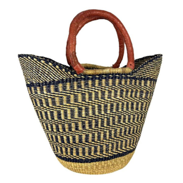 Cesta artesanal moldeable africana grande con asas de piel DIY