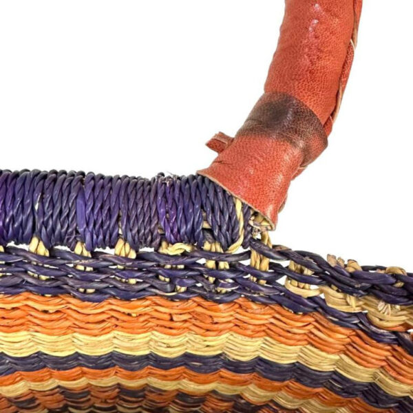 Cesta artesanal moldeable africana grande con asas de piel DIY