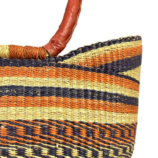 Cesta artesanal moldeable africana grande con asas de piel DIY