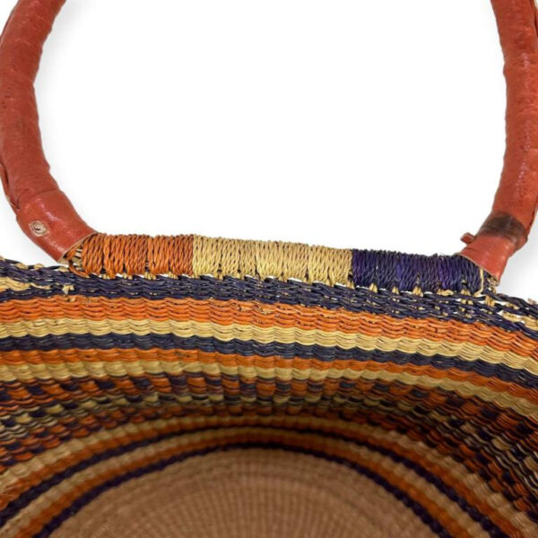 Cesta artesanal moldeable africana grande con asas de piel DIY