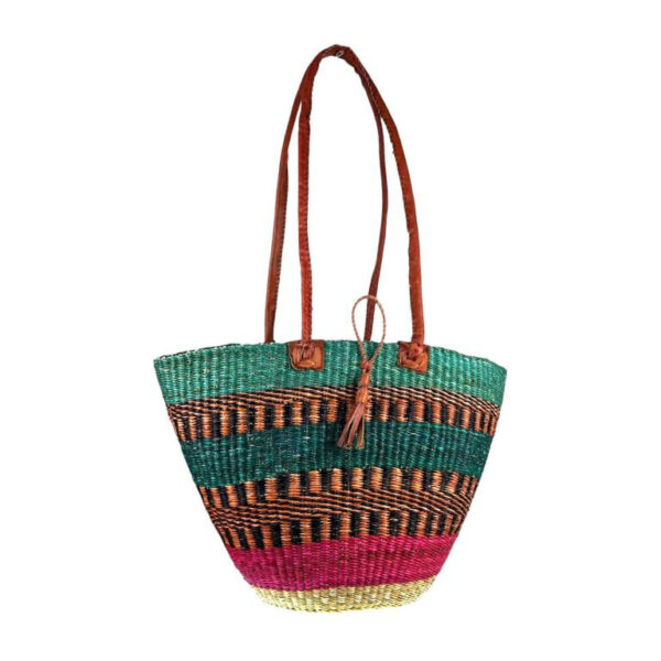 Capazo artesanal africana con asas de piel DIY y Gran Calidad para Mujer