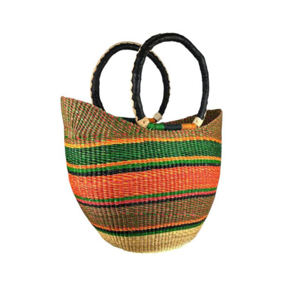 Cesta artesanal moldeable africana grande con asas de piel DIY