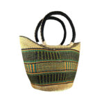 Cesta artesanal moldeable africana grande con asas de piel DIY