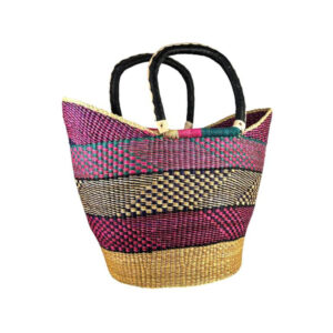 Cesta artesanal moldeable africana grande con asas de piel DIY