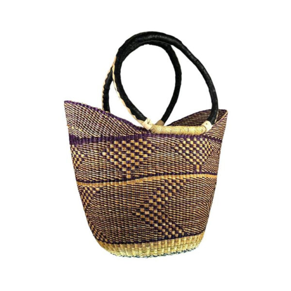 Cesta artesanal moldeable africana grande con asas de piel DIY