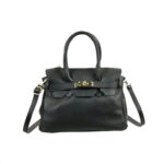 Bolso de Mano en Piel Italiana con Frontal Decorativo y Asas Cortas para Mujer