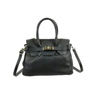 Bolso de Mano en Piel Italiana con Frontal Decorativo y Asas Cortas para Mujer