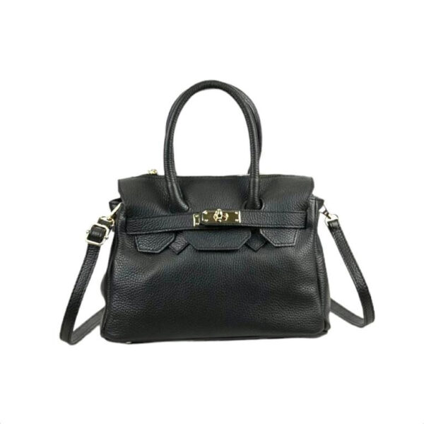 Bolso de Mano en Piel Italiana con Frontal Decorativo y Asas Cortas para Mujer