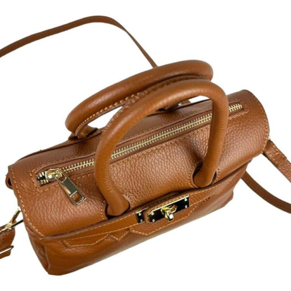 Bolso de Mano en Piel Italiana con Frontal Decorativo y Asas Cortas para Mujer