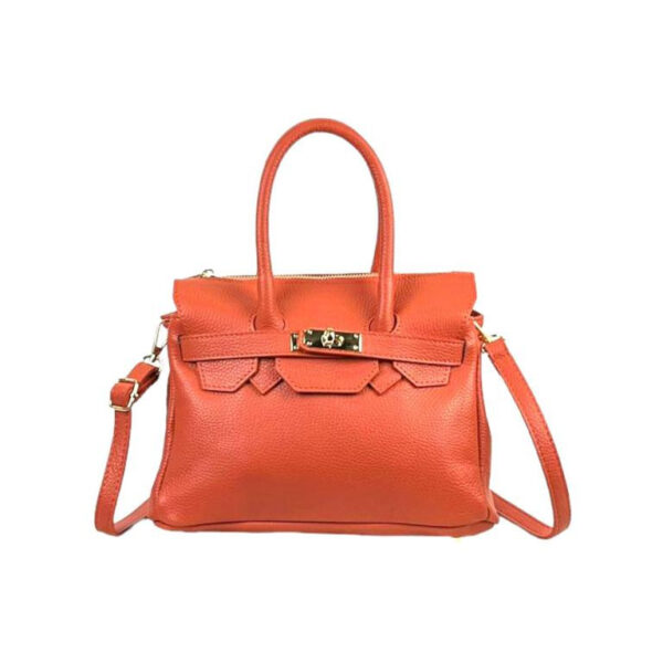 Bolso de Mano en Piel Italiana con Frontal Decorativo y Asas Cortas para Mujer