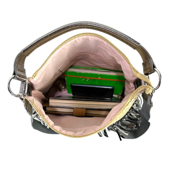 Bolso de Hombro Sintético para Mujer con Flecos Decorativos y Cremallera