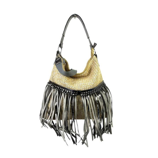Bolso de Hombro Sintético para Mujer con Flecos Decorativos y Cremallera